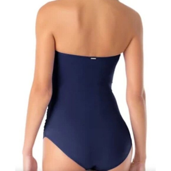 ANNE Cole Twist Front Shirred Bandeau One-Piece Swimsuit 16 Removable Straps NWT - Picture 3 of 6
